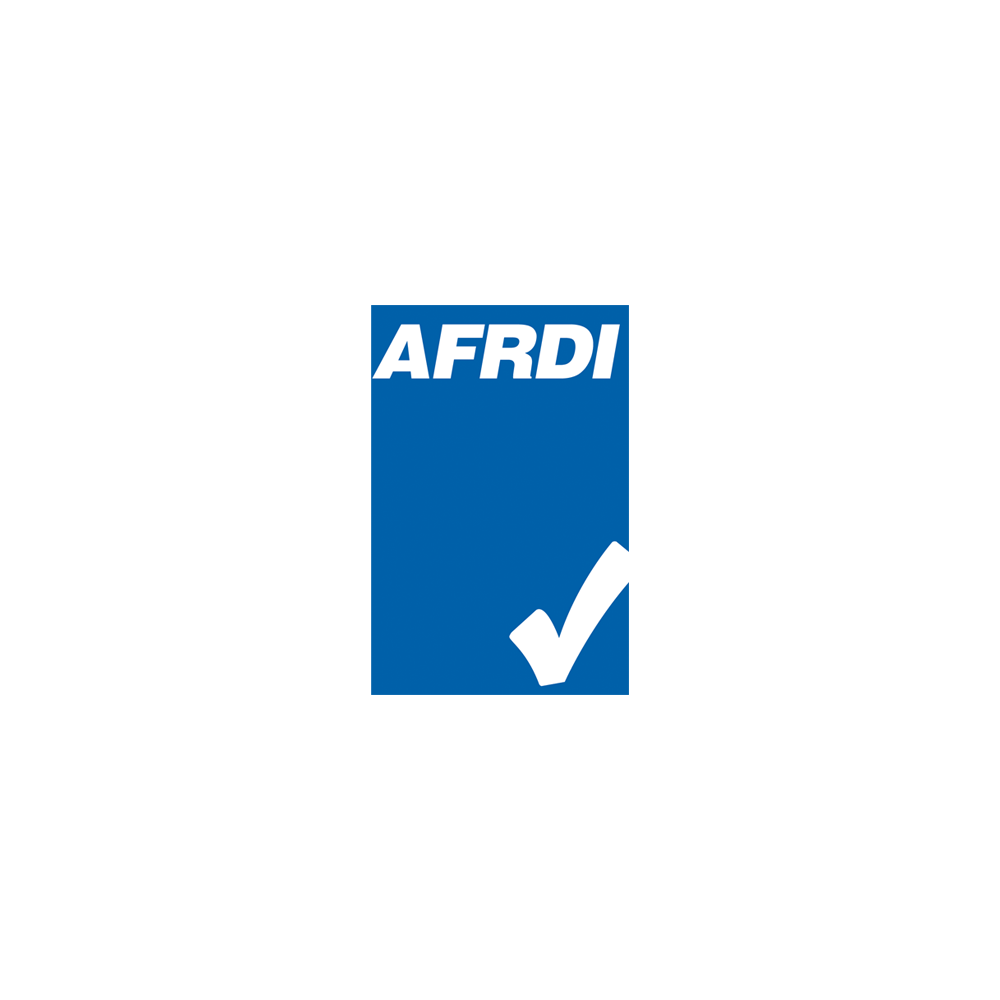 AFRDI Blue Tick certification logo with white tick on blue background