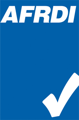 AFRDI Blue Tick certification logo with white tick on blue background