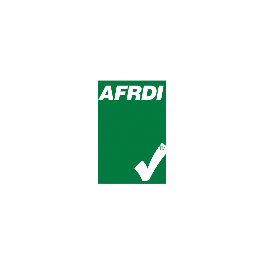 AFRDI Green Tick certification logo with white tick on green background