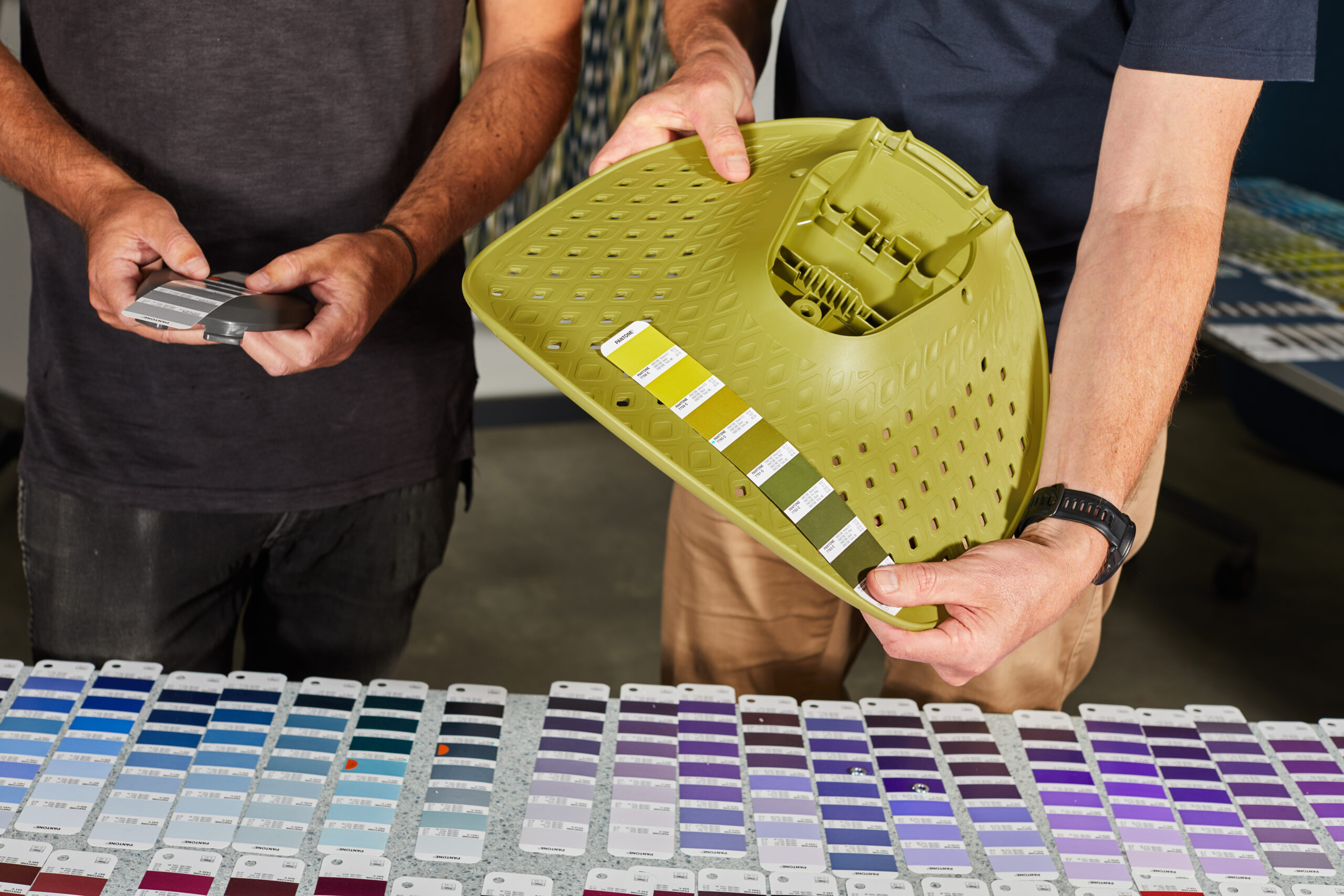 designers reviewing colour swatches for bodyfurn flex