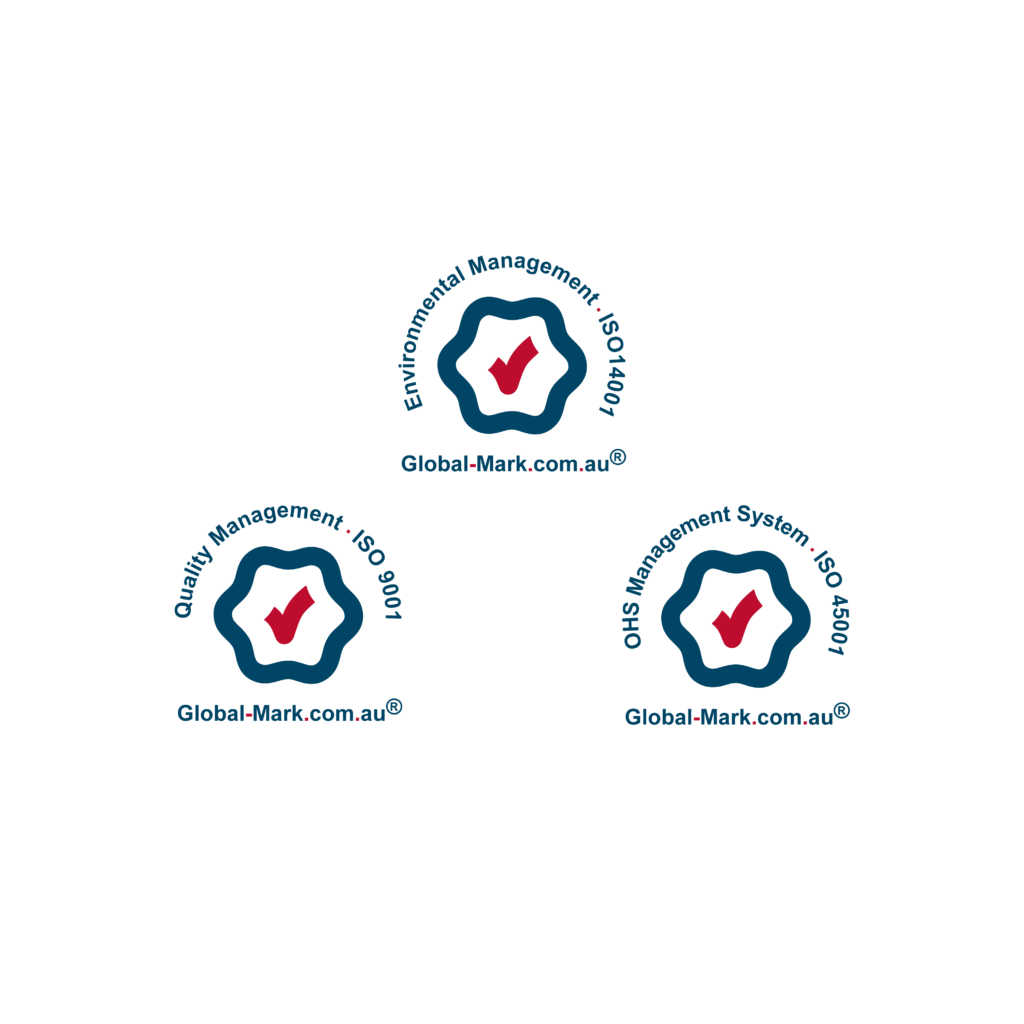 ISO 9001, ISO 14001 and ISO 45001 accreditation logos for quality, environmental and occupational health and safety management.