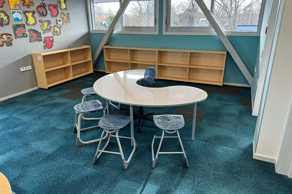 Paparoa Table with Bodyfurn stools in a flexible learning space at Elmwood Normal School.