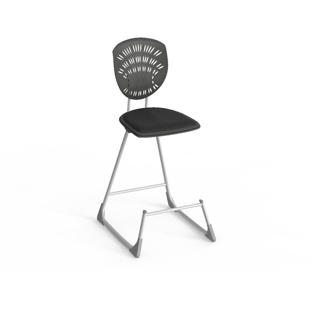 Bodyfurn Lab Stool with Backrest and Padded Seat – Black