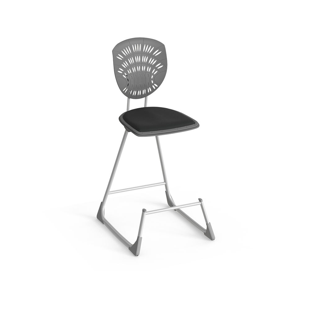 Bodyfurn Lab Stool with Backrest and Padded Seat – Grey