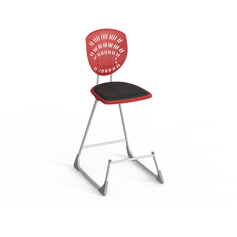 Bodyfurn Lab Stool with Backrest and Padded Seat – Red